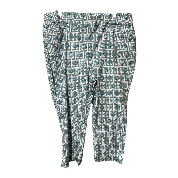 Chico's White Aqua Pattern Cropped Pants with Pockets - Picture 1 of 4